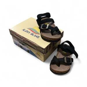 Toddler Aloha Island Black Double Buckle Cork Footbed Slide Sandals